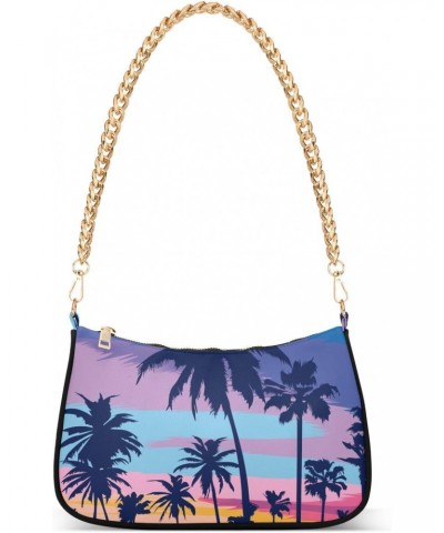 Small Chain Shoulder Bag for Women Beach Palm Tree Rainbow Sky Hobo Handbags Tote Clutch Bag Ladies Crossbody Bag Purse with ...