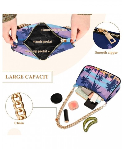 Small Chain Shoulder Bag for Women Beach Palm Tree Rainbow Sky Hobo Handbags Tote Clutch Bag Ladies Crossbody Bag Purse with ...