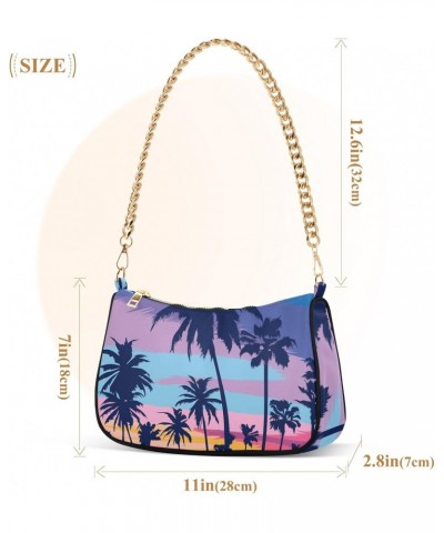 Small Chain Shoulder Bag for Women Beach Palm Tree Rainbow Sky Hobo Handbags Tote Clutch Bag Ladies Crossbody Bag Purse with ...