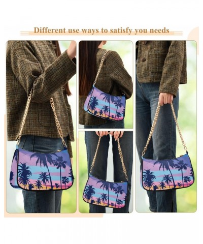 Small Chain Shoulder Bag for Women Beach Palm Tree Rainbow Sky Hobo Handbags Tote Clutch Bag Ladies Crossbody Bag Purse with ...