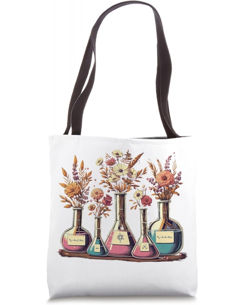 Retro Groovy Laboratory Floral Beakers Chemistry Scientist Tote Bag $10.32 Totes