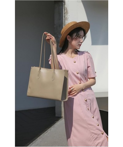 Genuine Leather Women's Shoulder Bag Cowhide Premium Sense Women's Bag Large Light Milk Tea $51.70 Shoulder Bags