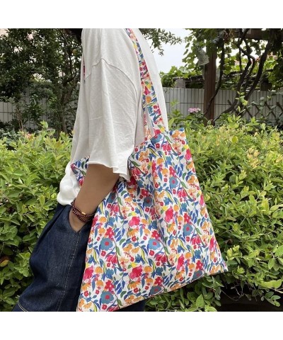 Flower Bag Thin Large Capacity Eco-friendly Cloth Bag, Women Small Fresh Canvas, Women's Shoulder Bag Florid $17.43 Totes