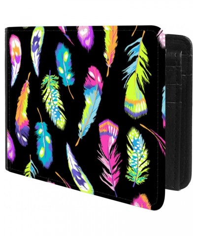 Unique Desige Pattern - Neon color feather pattern, Slim Front Pocket Wallet Billfold RFID Blocking $8.54 Wallets