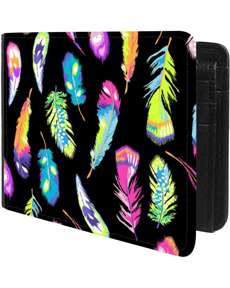 Unique Desige Pattern - Neon color feather pattern, Slim Front Pocket Wallet Billfold RFID Blocking $8.54 Wallets