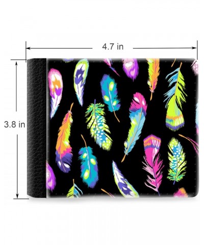 Unique Desige Pattern - Neon color feather pattern, Slim Front Pocket Wallet Billfold RFID Blocking $8.54 Wallets