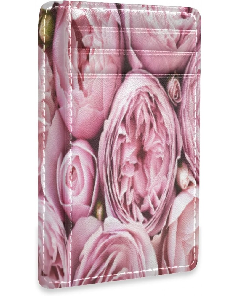 Delicate Blossoming Pink Roses Slim Minimalist Wallets Rfid Blocking Card Wallets PU Leather Front Pocket Wallets for Men and...