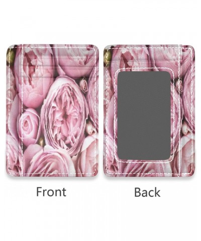 Delicate Blossoming Pink Roses Slim Minimalist Wallets Rfid Blocking Card Wallets PU Leather Front Pocket Wallets for Men and...