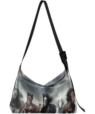 Horses Running Dust Tote Bag for Women Large Hobo Bags Crossbody Bags Shoulder Slouchy Handbags with Adjustable Strap for Sch...