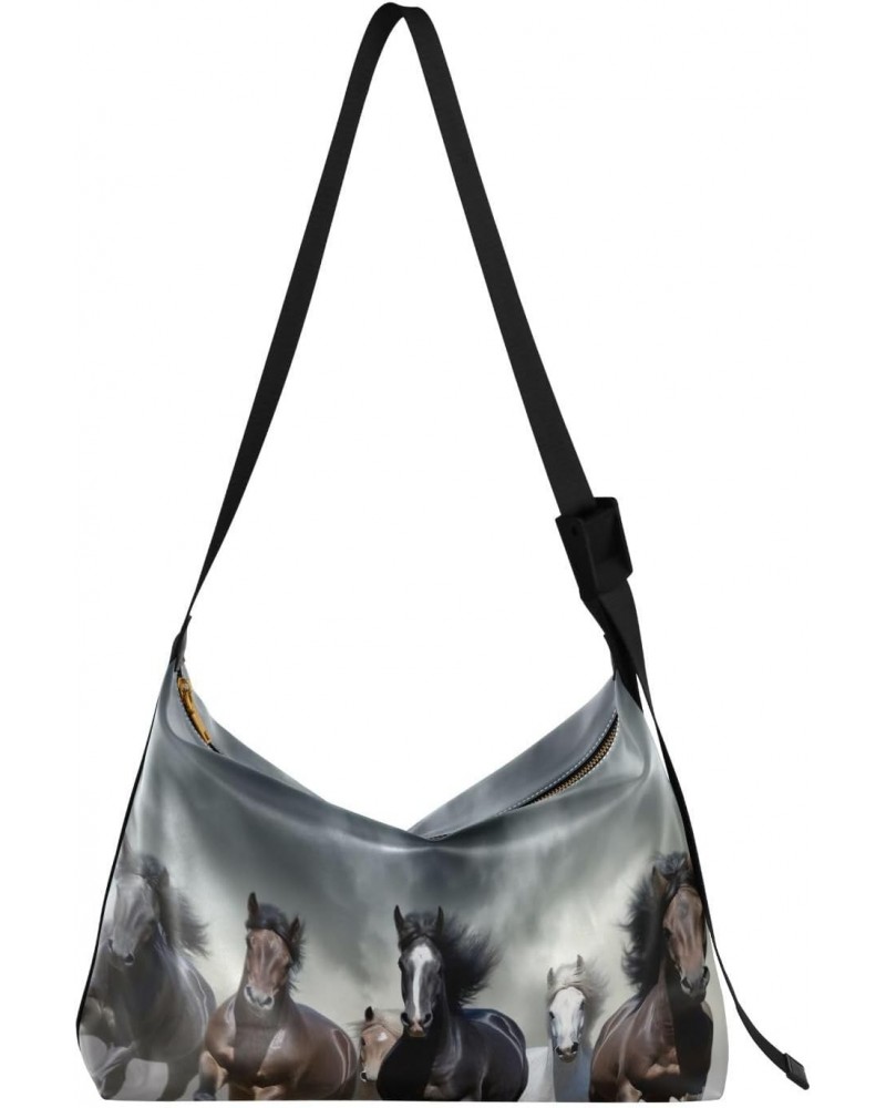 Horses Running Dust Tote Bag for Women Large Hobo Bags Crossbody Bags Shoulder Slouchy Handbags with Adjustable Strap for Sch...