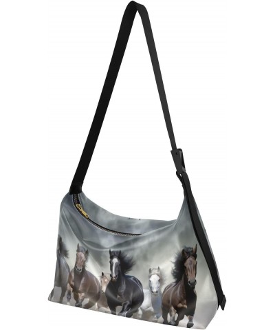 Horses Running Dust Tote Bag for Women Large Hobo Bags Crossbody Bags Shoulder Slouchy Handbags with Adjustable Strap for Sch...