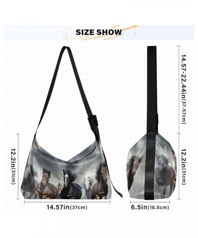 Horses Running Dust Tote Bag for Women Large Hobo Bags Crossbody Bags Shoulder Slouchy Handbags with Adjustable Strap for Sch...