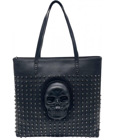 Skull Shoulder Bag PU Leather Rivet Bag Women Handbag Large Capacity Shoulder Bag Black $33.13 Shoulder Bags