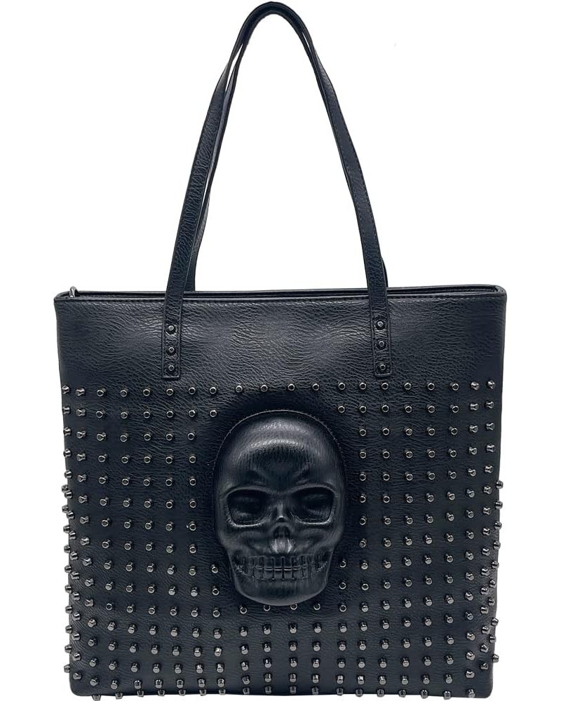 Skull Shoulder Bag PU Leather Rivet Bag Women Handbag Large Capacity Shoulder Bag Black $33.13 Shoulder Bags