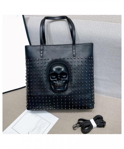 Skull Shoulder Bag PU Leather Rivet Bag Women Handbag Large Capacity Shoulder Bag Black $33.13 Shoulder Bags