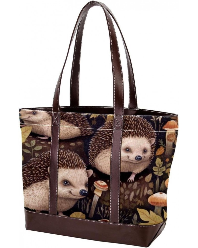 Hedgehog Canvas Leather Mix Crossbody Bag - Stylish Hand-Held Purse with Adjustable Strap - 13.3x4.7x12.2 in Size $19.20 Cros...