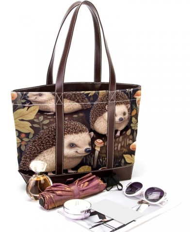 Hedgehog Canvas Leather Mix Crossbody Bag - Stylish Hand-Held Purse with Adjustable Strap - 13.3x4.7x12.2 in Size $19.20 Cros...