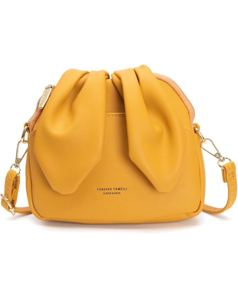 Trendy mini internet celebrity bucket bag, rabbit ear pouch, one-shoulder crossbody bag Yellow $22.41 Crossbody Bags