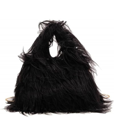 Fashion Fur Purses for Women Fluffy Tote Bag Cute Shoulder Bag With 43.3 Inch Chain Furry Crossbody Handbags Black $11.91 Totes