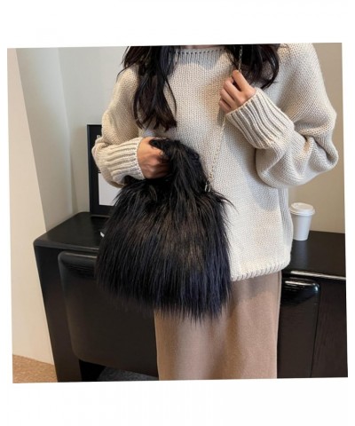 Fashion Fur Purses for Women Fluffy Tote Bag Cute Shoulder Bag With 43.3 Inch Chain Furry Crossbody Handbags Black $11.91 Totes