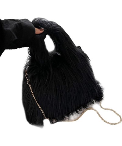 Fashion Fur Purses for Women Fluffy Tote Bag Cute Shoulder Bag With 43.3 Inch Chain Furry Crossbody Handbags Black $11.91 Totes