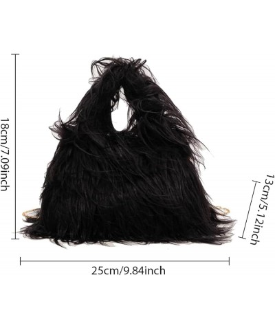 Fashion Fur Purses for Women Fluffy Tote Bag Cute Shoulder Bag With 43.3 Inch Chain Furry Crossbody Handbags Black $11.91 Totes