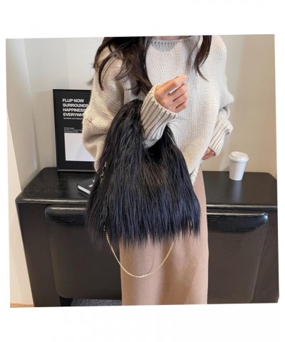 Fashion Fur Purses for Women Fluffy Tote Bag Cute Shoulder Bag With 43.3 Inch Chain Furry Crossbody Handbags Black $11.91 Totes