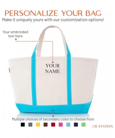 Personalized Large Classic Tote - Beach Bag with Zipper Closure Roomy Interior Turquoise Personalized $20.20 Totes