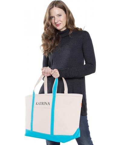 Personalized Large Classic Tote - Beach Bag with Zipper Closure Roomy Interior Turquoise Personalized $20.20 Totes