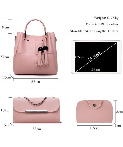 Fashion Bucket Tote Bag 3 Pcs Set Women Handbag Shoulder Bag Waterproof Red $26.77 Totes