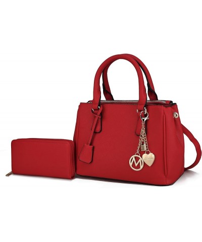 Satchel Bags for Women With Wristlet Wallet, Vegan Leather Shoulder Pocketbook Handbag Purse Cassandra Red $34.50 Satchels