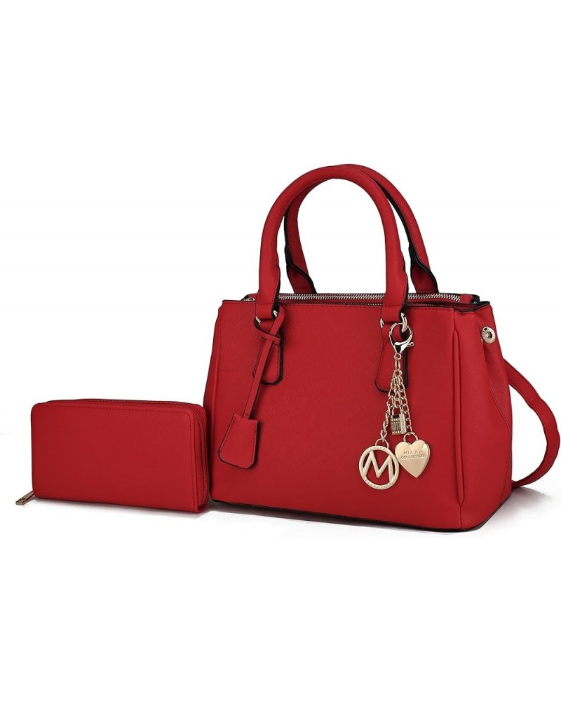 Satchel Bags for Women With Wristlet Wallet, Vegan Leather Shoulder Pocketbook Handbag Purse Cassandra Red $34.50 Satchels