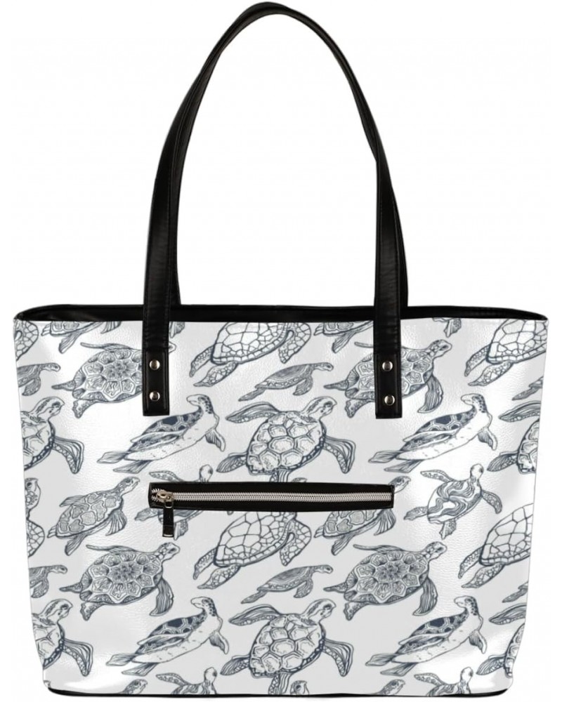 Sea Turtles Animal Pattern Tote Bag Women Shoulder Handbags PU Leather Everyday Bag with External Pocket Large Capacity Aesth...