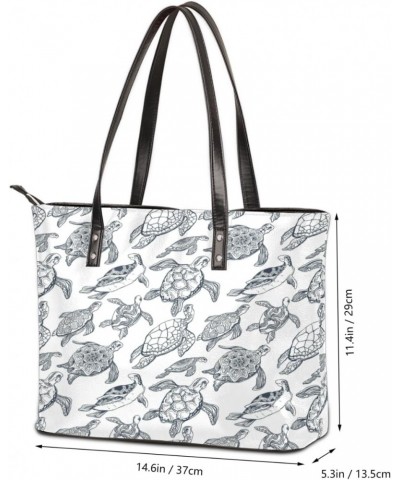 Sea Turtles Animal Pattern Tote Bag Women Shoulder Handbags PU Leather Everyday Bag with External Pocket Large Capacity Aesth...