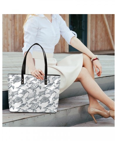 Sea Turtles Animal Pattern Tote Bag Women Shoulder Handbags PU Leather Everyday Bag with External Pocket Large Capacity Aesth...