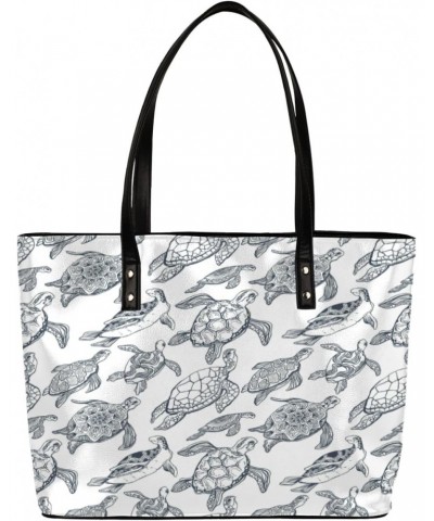 Sea Turtles Animal Pattern Tote Bag Women Shoulder Handbags PU Leather Everyday Bag with External Pocket Large Capacity Aesth...