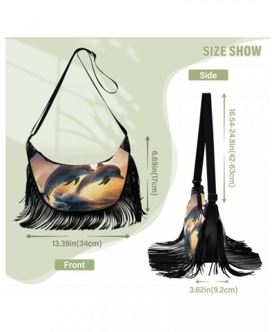 Women's Fringe Crossbody Tassel Purse Jumping Dolphins Hobo Shoulder Bags Crossbody Handbag with Adjustable Shoulder Straps $...