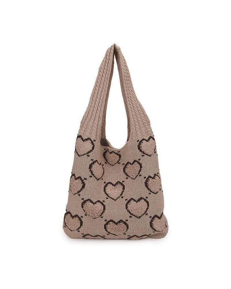 Croche Tote Shoulder Bag for Women Knitted Love Heart Tote Bag Handbag Large Y2k Hobo Bags Aesthetic Shoulder Bag Beach Bag B...