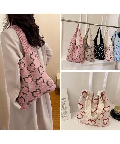 Croche Tote Shoulder Bag for Women Knitted Love Heart Tote Bag Handbag Large Y2k Hobo Bags Aesthetic Shoulder Bag Beach Bag B...