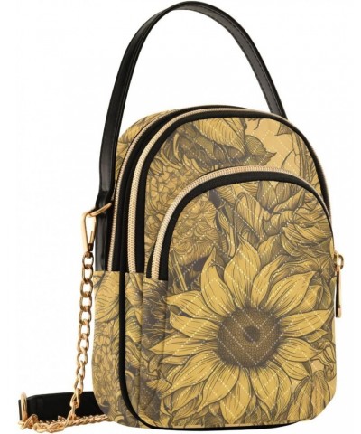 Women Crossbody Sling Bags Vintage Sunflower Painting Print, Compact Fashion Handbags Purse with Chain Strap Top handle for E...