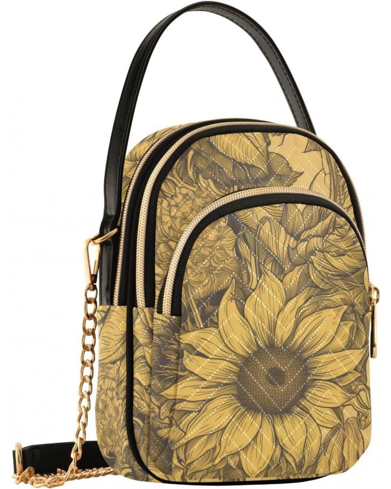 Women Crossbody Sling Bags Vintage Sunflower Painting Print, Compact Fashion Handbags Purse with Chain Strap Top handle for E...