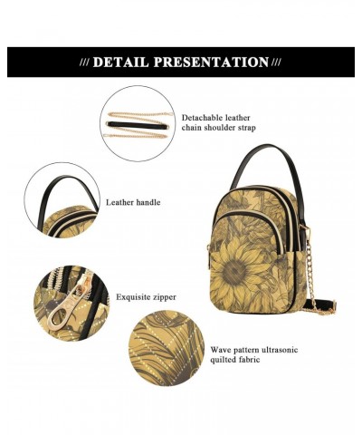 Women Crossbody Sling Bags Vintage Sunflower Painting Print, Compact Fashion Handbags Purse with Chain Strap Top handle for E...