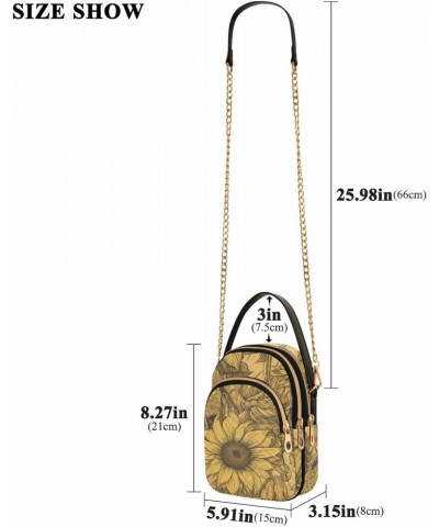 Women Crossbody Sling Bags Vintage Sunflower Painting Print, Compact Fashion Handbags Purse with Chain Strap Top handle for E...