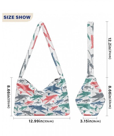 Sharks Furry Tote Bag for Women Crossbody Bag Shopping Shoulder Bag Shopping Work Bag with Zipper for Men $11.12 Totes