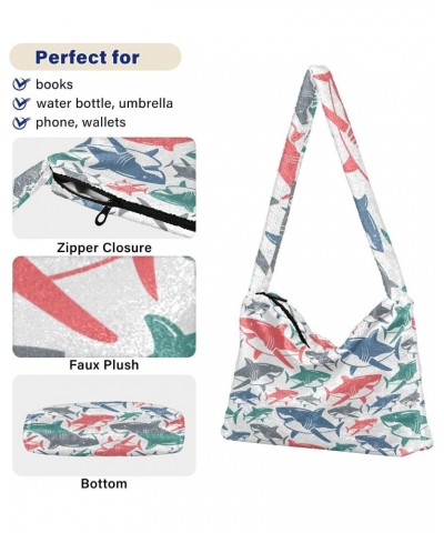 Sharks Furry Tote Bag for Women Crossbody Bag Shopping Shoulder Bag Shopping Work Bag with Zipper for Men $11.12 Totes