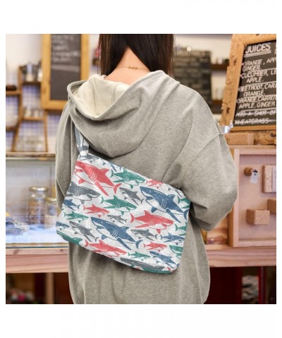 Sharks Furry Tote Bag for Women Crossbody Bag Shopping Shoulder Bag Shopping Work Bag with Zipper for Men $11.12 Totes