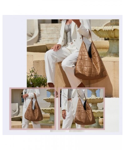 Puffer Tote Bag, Trendy Luxury Chic Quilted Padded Soft Shoulder Bag for Women White $21.99 Totes