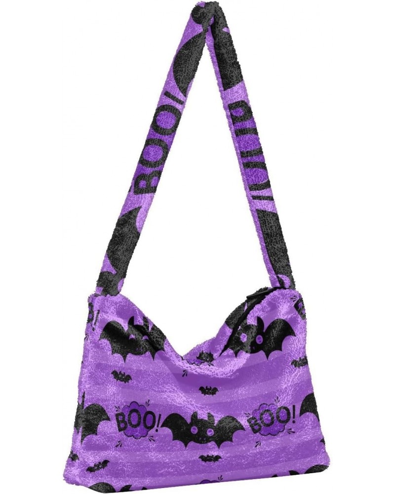 Halloween Women Boho Handbag Bat Boo Black Purple Underarm Bag Tote Bag Shoulder Bag Crossbody Bag Fluffy Cell Phone Purse La...