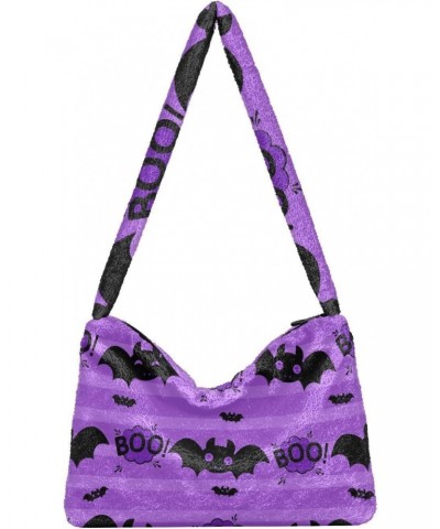 Halloween Women Boho Handbag Bat Boo Black Purple Underarm Bag Tote Bag Shoulder Bag Crossbody Bag Fluffy Cell Phone Purse La...