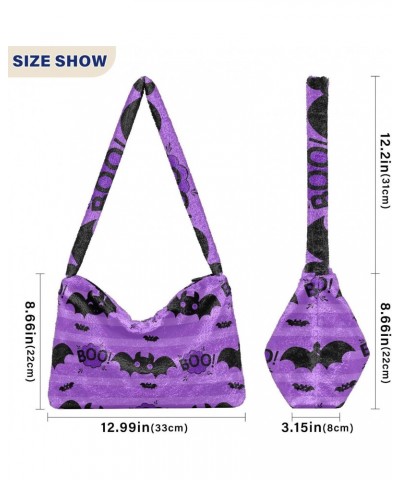 Halloween Women Boho Handbag Bat Boo Black Purple Underarm Bag Tote Bag Shoulder Bag Crossbody Bag Fluffy Cell Phone Purse La...